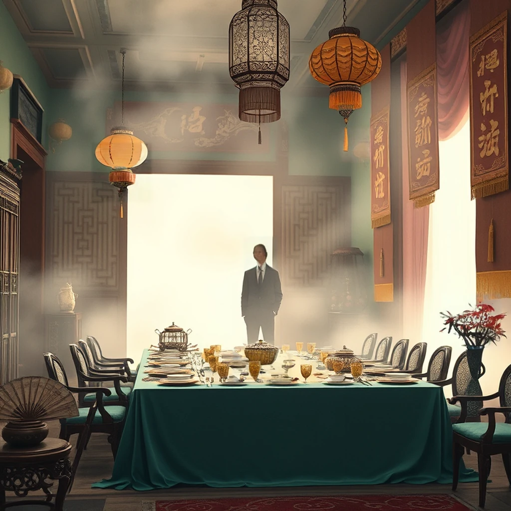 Image B of the puzzle: 1980s chinese traditional wedding banquet reception setup