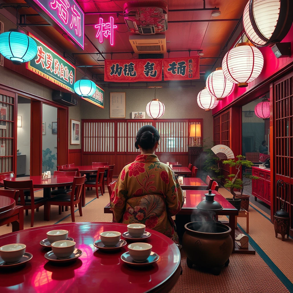 Image A of the puzzle: 1980s japanese mahjong parlor with sliding doors and tatami mats