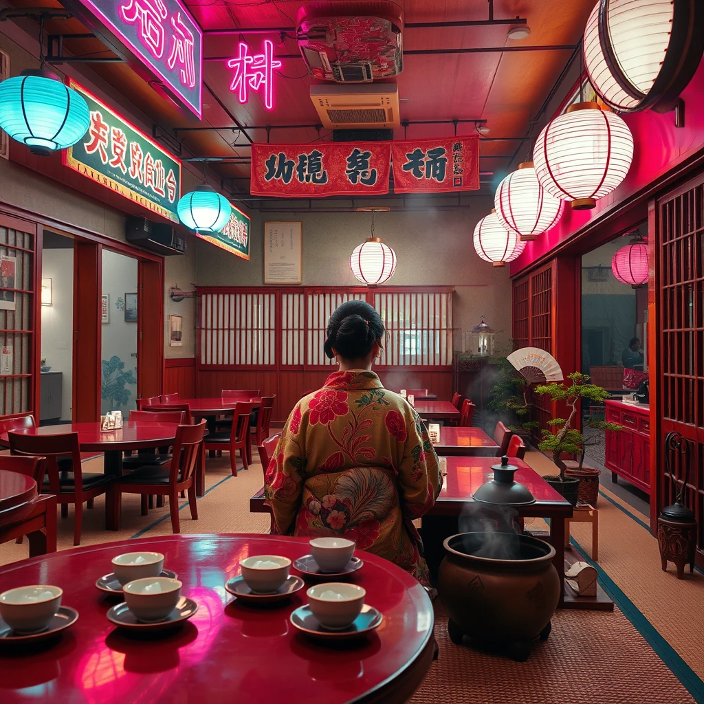 Image B of the puzzle: 1980s japanese mahjong parlor with sliding doors and tatami mats