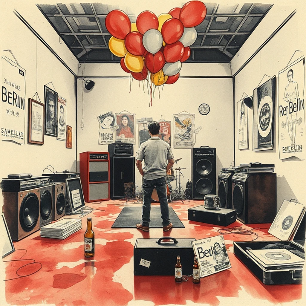 Image A of the puzzle: 1980s west berlin punk band rehearsal studio with ripped posters