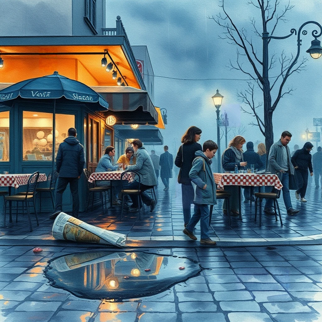 Image B of the puzzle: 1980s yugoslav seaside cafe with checkered tablecloths and ice cream cones