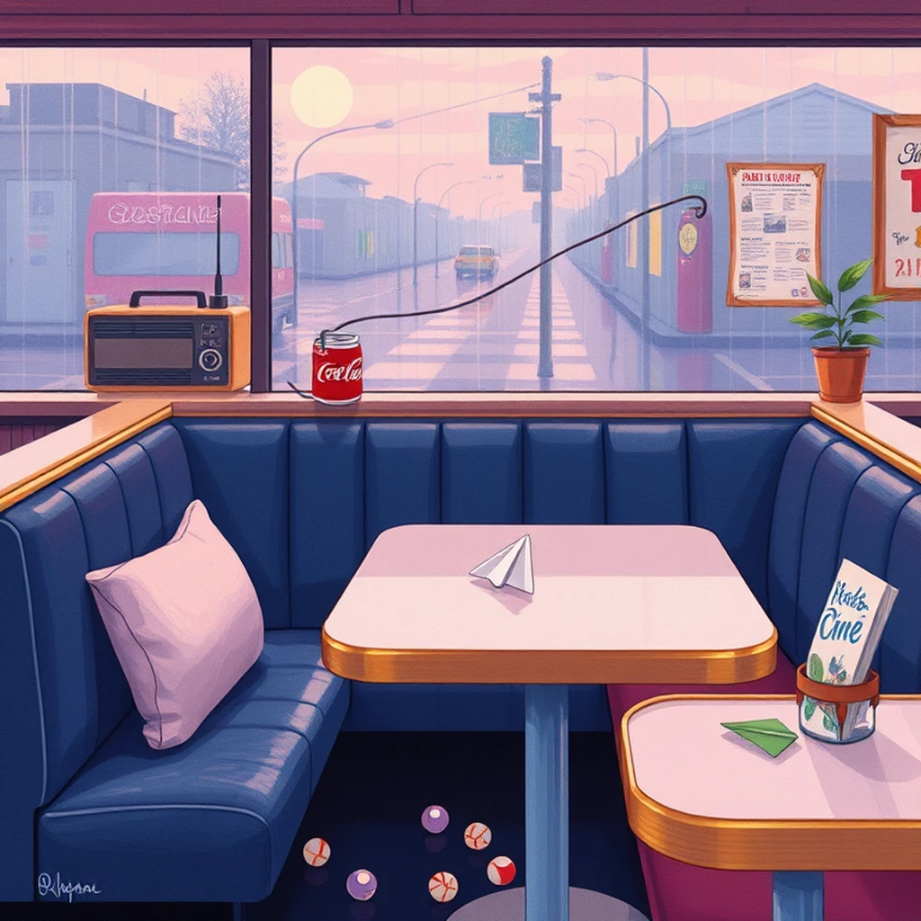Image A of the puzzle: 1990s cozy diner booth with retro jukebox and soda fountain