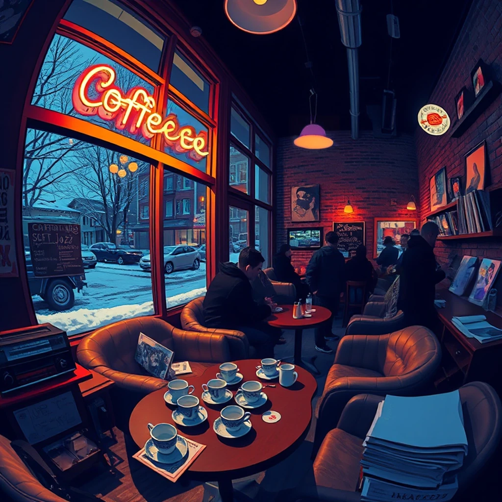 Image B of the puzzle: 1990s indie coffee shop with worn armchairs and vinyl records