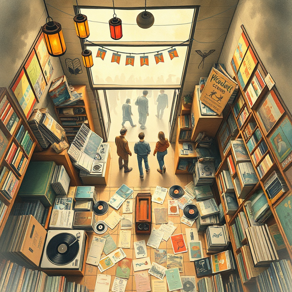 Image B of the puzzle: 2000s indie record shop with turntables and cd racks
