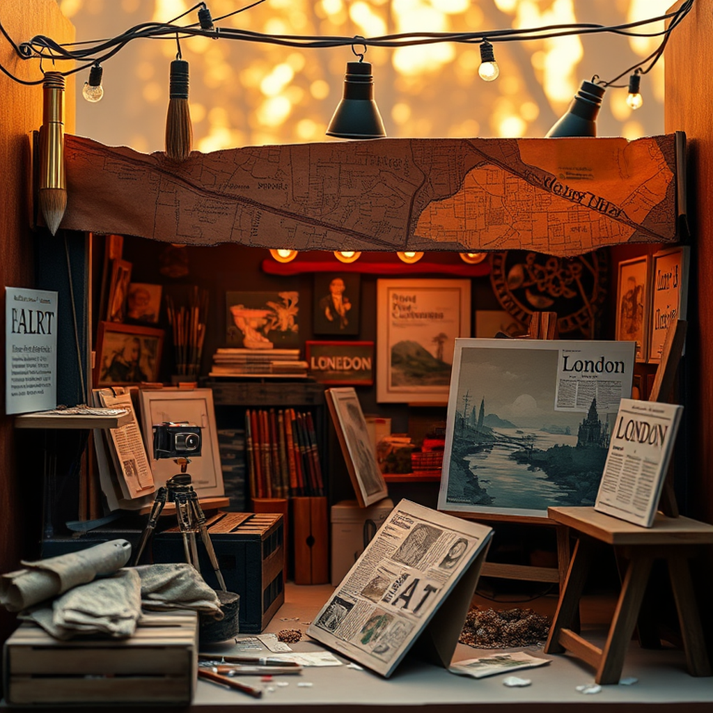 Image B of the puzzle: 2000s london street fair artist market booth with paintings