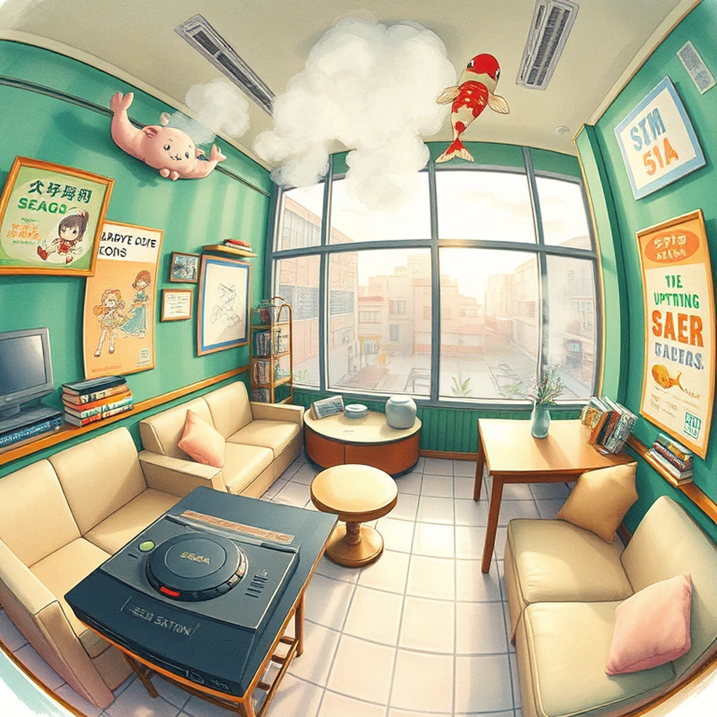 Image A of the puzzle: 2000s manga cafe in tokyo with plush seating and gaming consoles