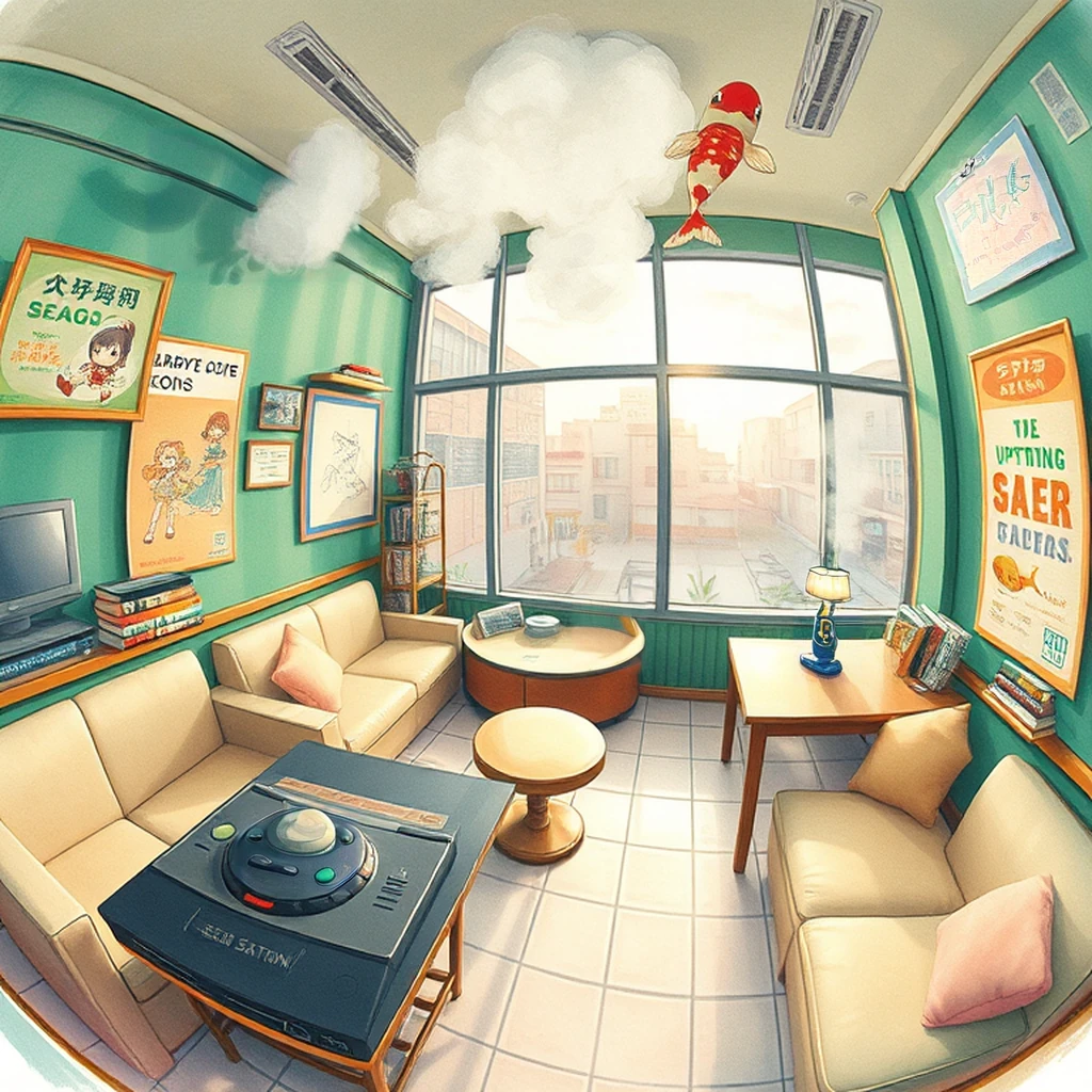 Image B of the puzzle: 2000s manga cafe in tokyo with plush seating and gaming consoles