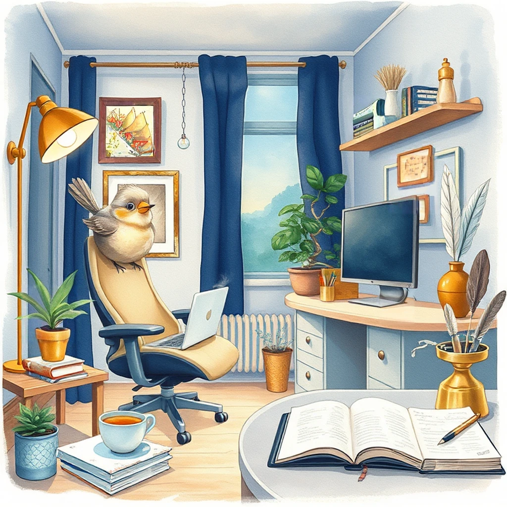 Image B of the puzzle: 2000s modern home office with ergonomic chair and laptop