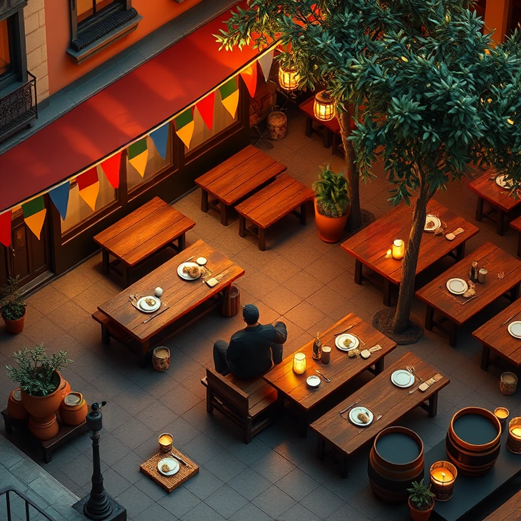 Image B of the puzzle: 2010s barcelona tapas bar outdoor seating area