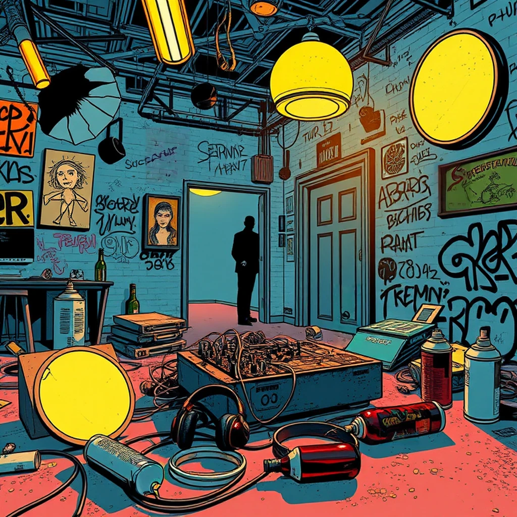 Image B of the puzzle: 2010s berlin techno club backstage area with art installations