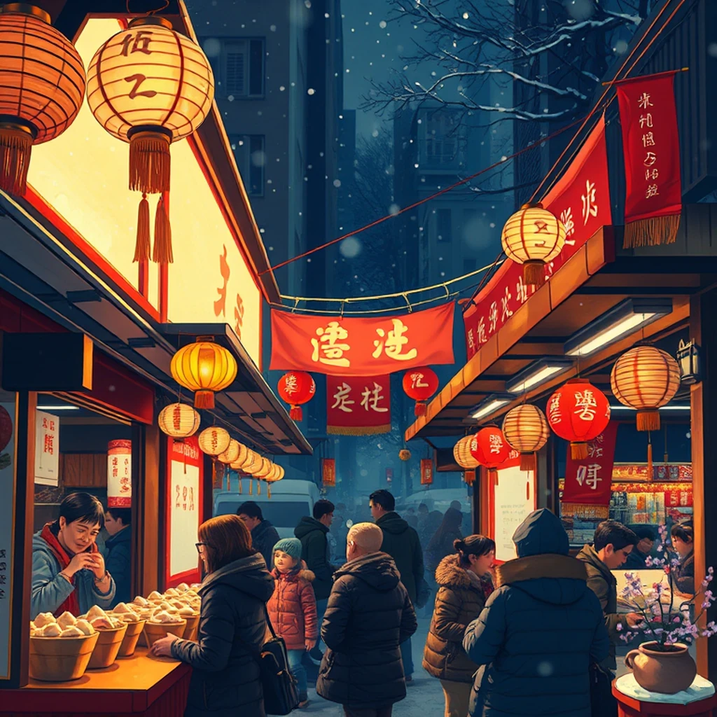 Image A of the puzzle: 2010s chinese new year celebration street food stall