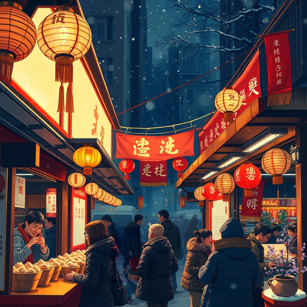 Image B of the puzzle: 2010s chinese new year celebration street food stall