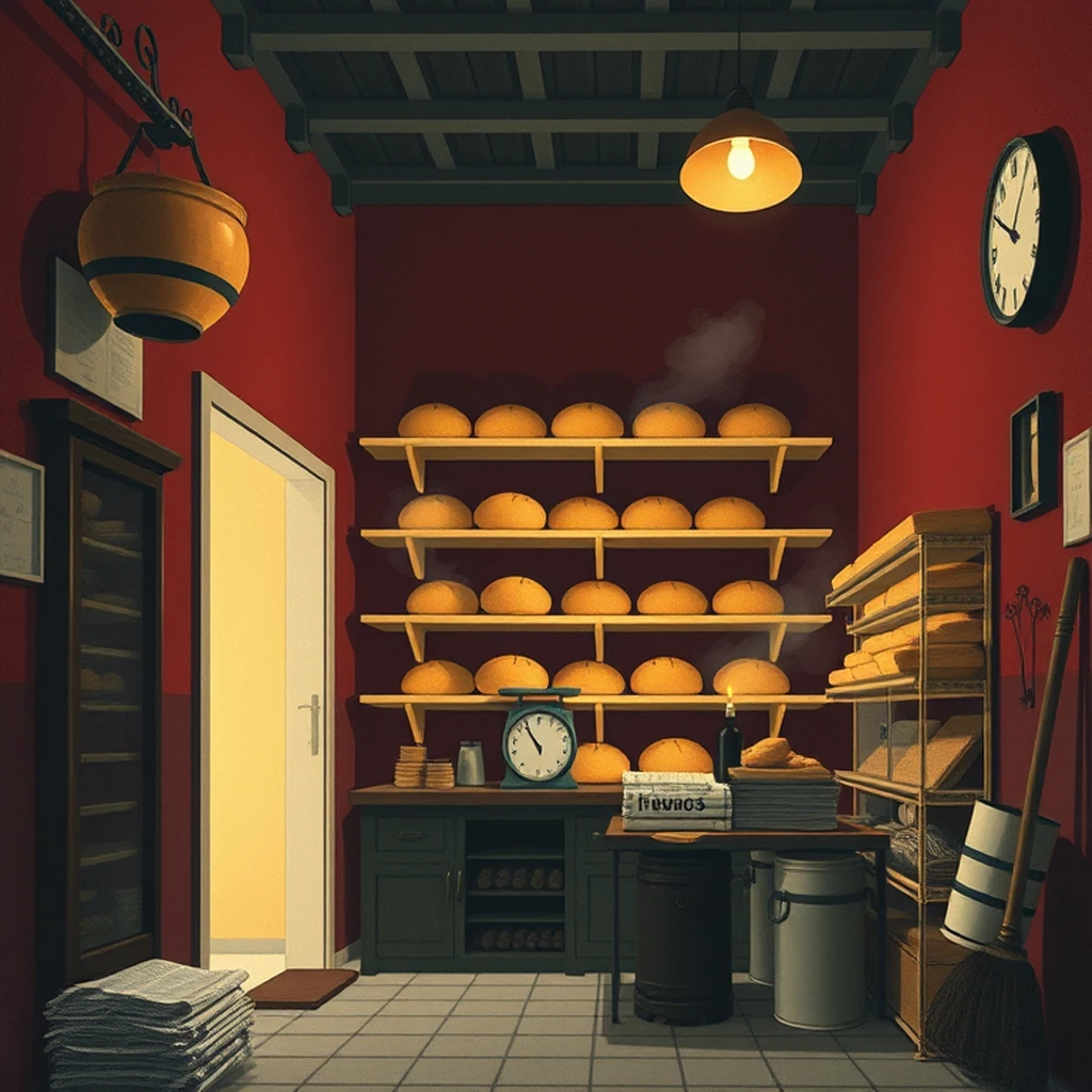 2010s italian rural village bakery interior with bread loaves