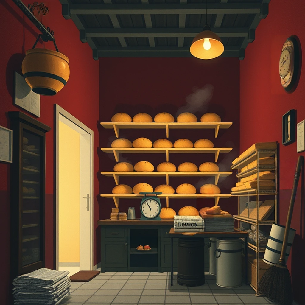 Image B of the puzzle: 2010s italian rural village bakery interior with bread loaves