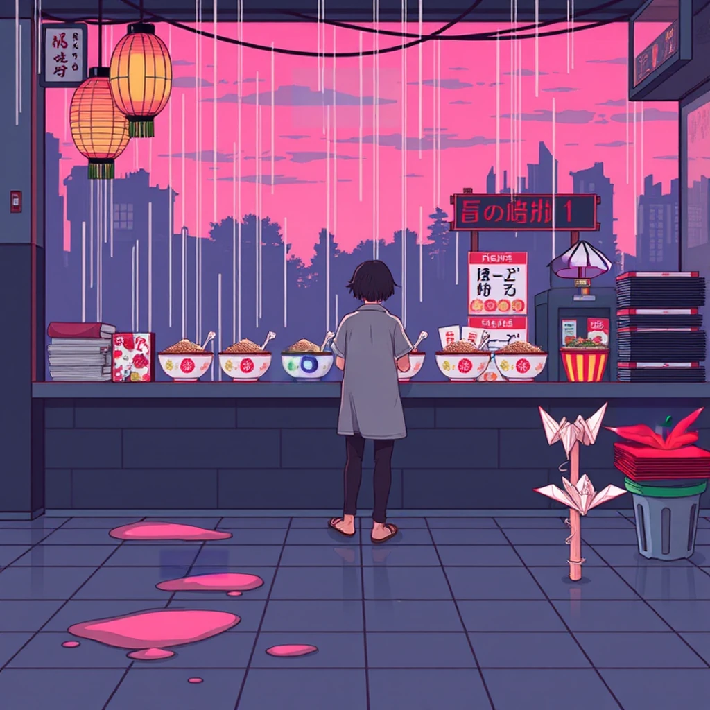 Image B of the puzzle: 2010s japanese ramen shop counter with noodle bowls