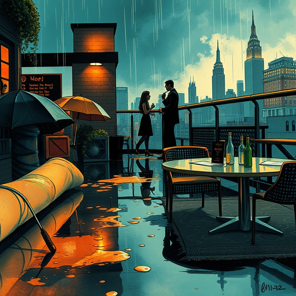 Image B of the puzzle: 2010s new york city rooftop bar with skyline views