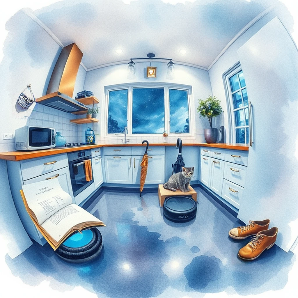 Image B of the puzzle: 2020s american smart home kitchen with voice-activated appliances