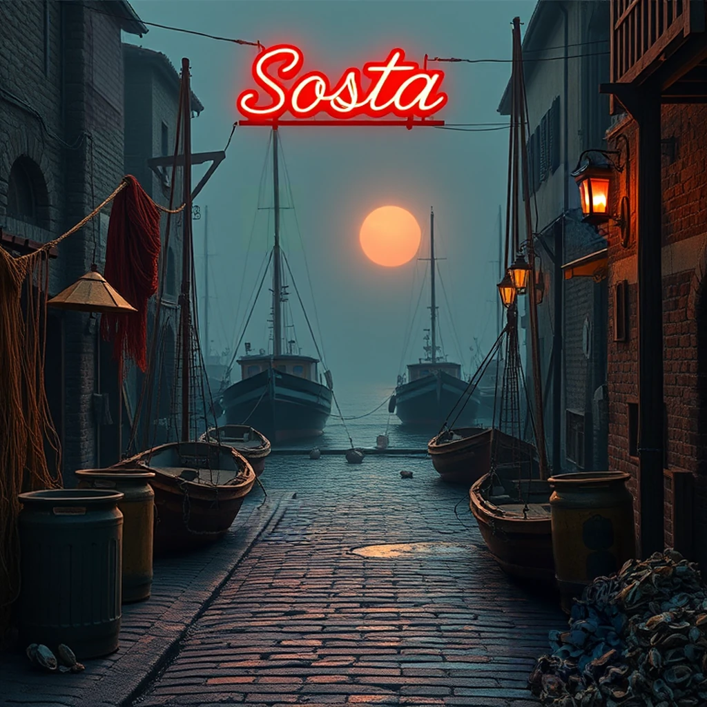 Image B of the puzzle: 2020s italian coastal town fishing dock at sunrise