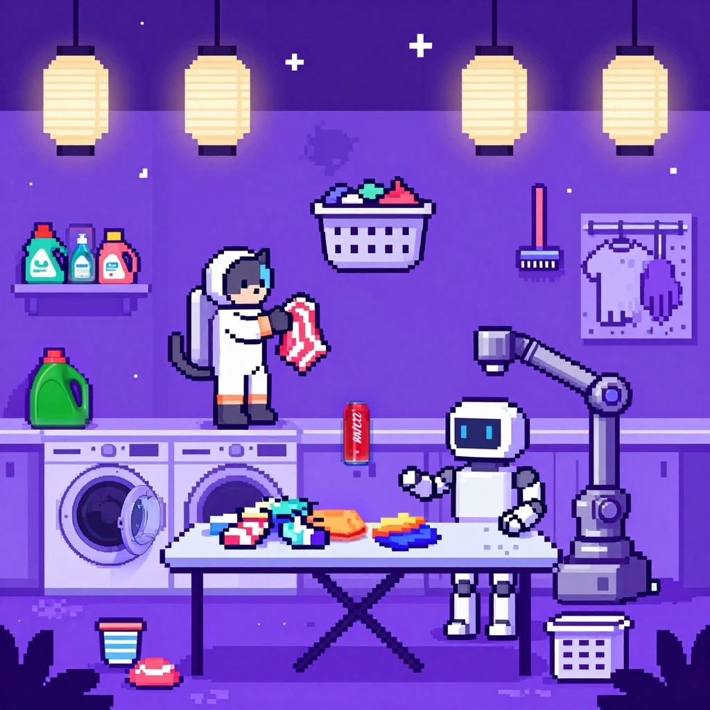 Image B of the puzzle: A zero-gravity laundry room where a pet brings back the wrong item during a festival night, festival night with paper lanterns, two animals, laundry items and paper lanterns