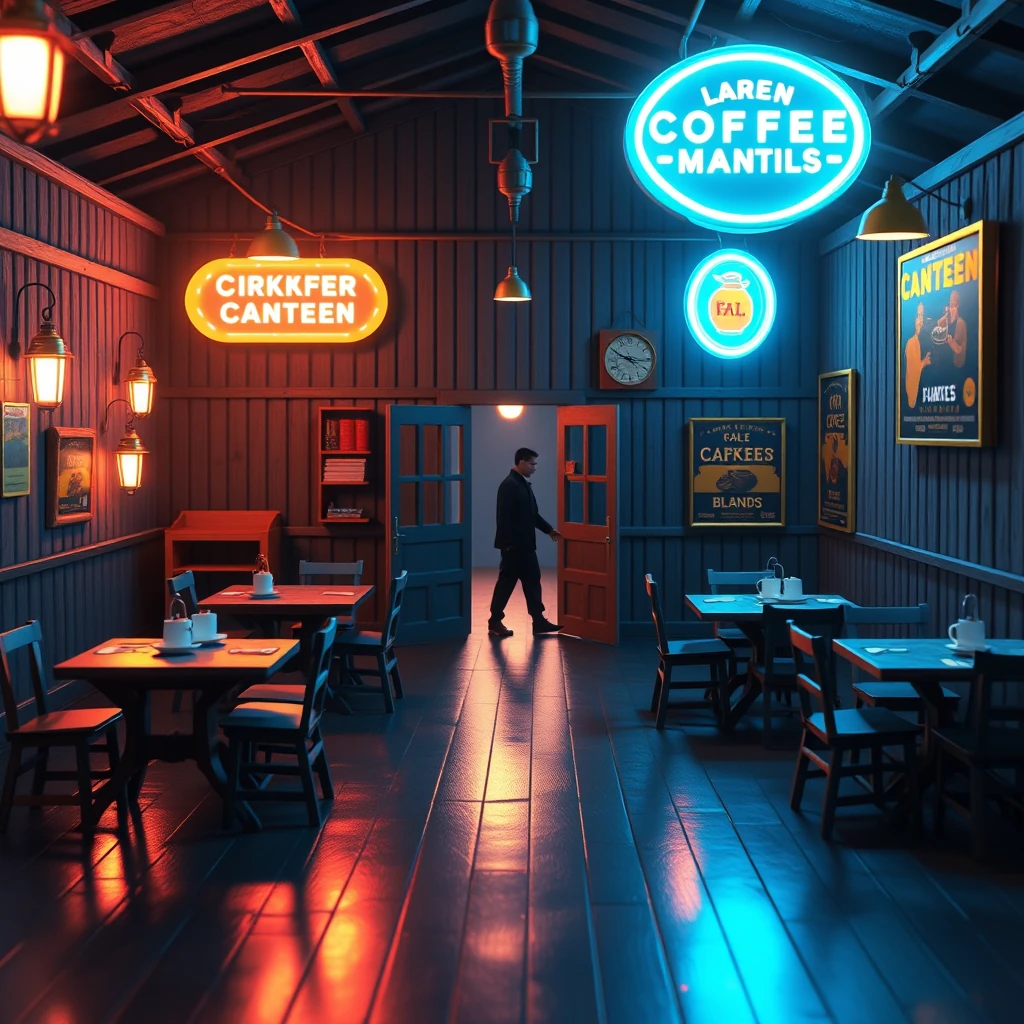 colombian coffee plantation workers' canteen with wooden tables