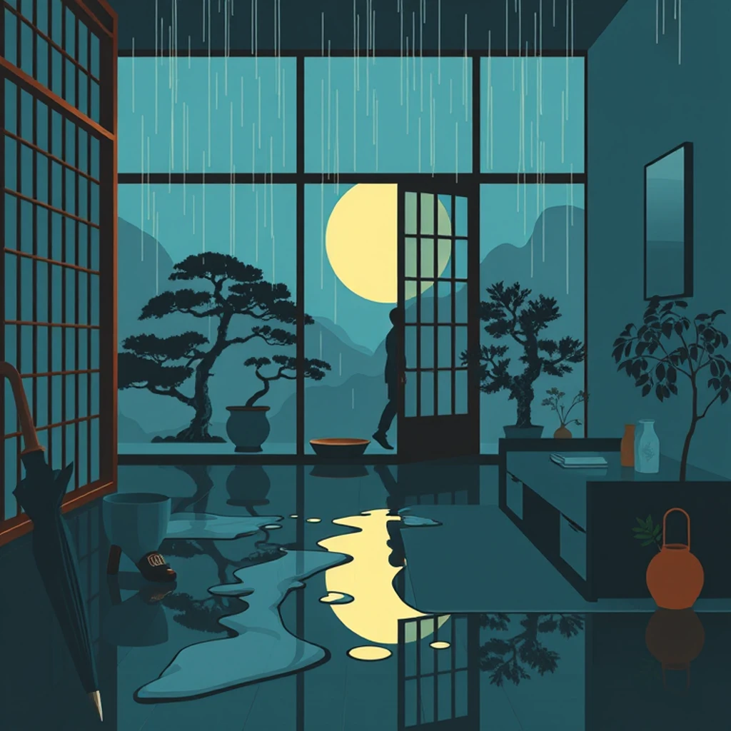 contemporary japanese minimalist living room with shoji screens and bonsai