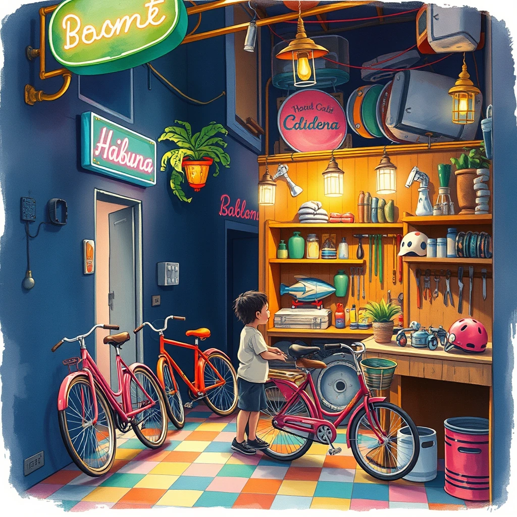 cuban old Havana vintage bicycle repair shop with colorful tools