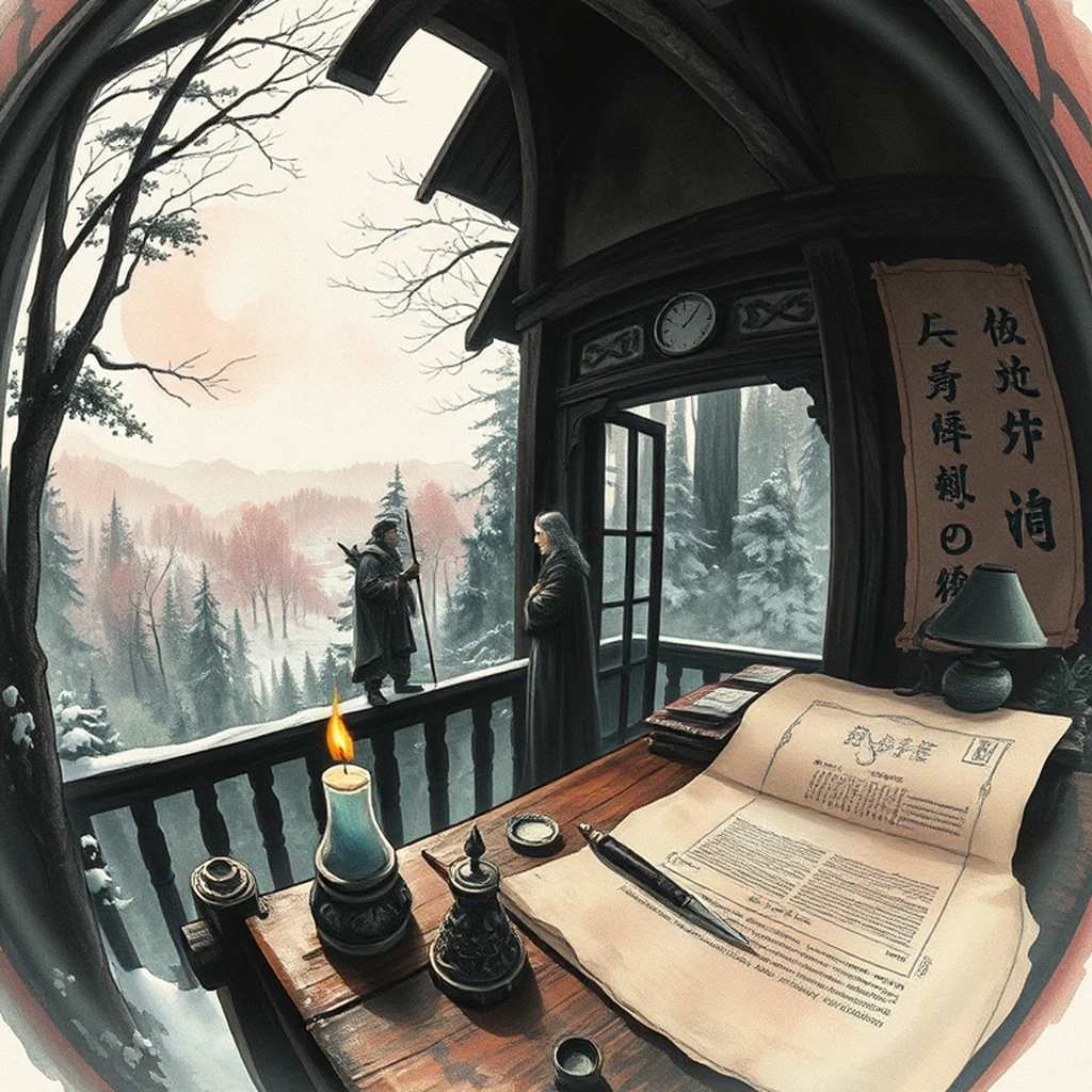 Image A of the puzzle: dark forest wizard tower filled with arcane symbols