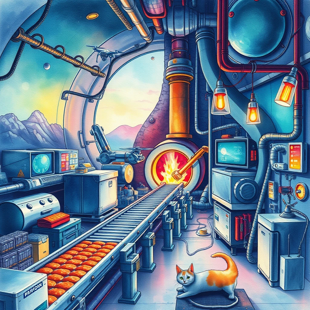 Image A of the puzzle: Deep space mining outpost with molten ore processing