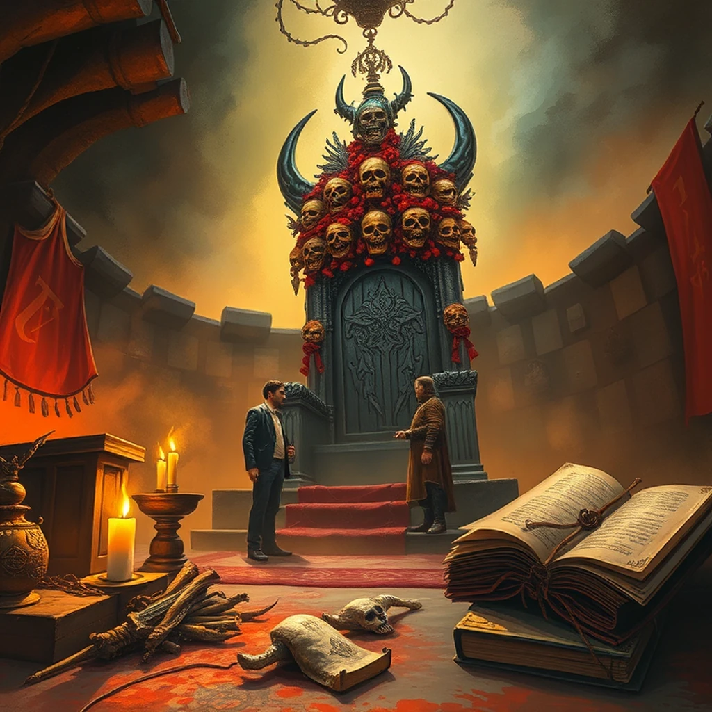 Image A of the puzzle: demon lair throne room filled with fiery trinkets and skulls