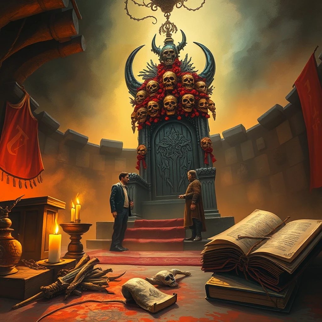 Image B of the puzzle: demon lair throne room filled with fiery trinkets and skulls