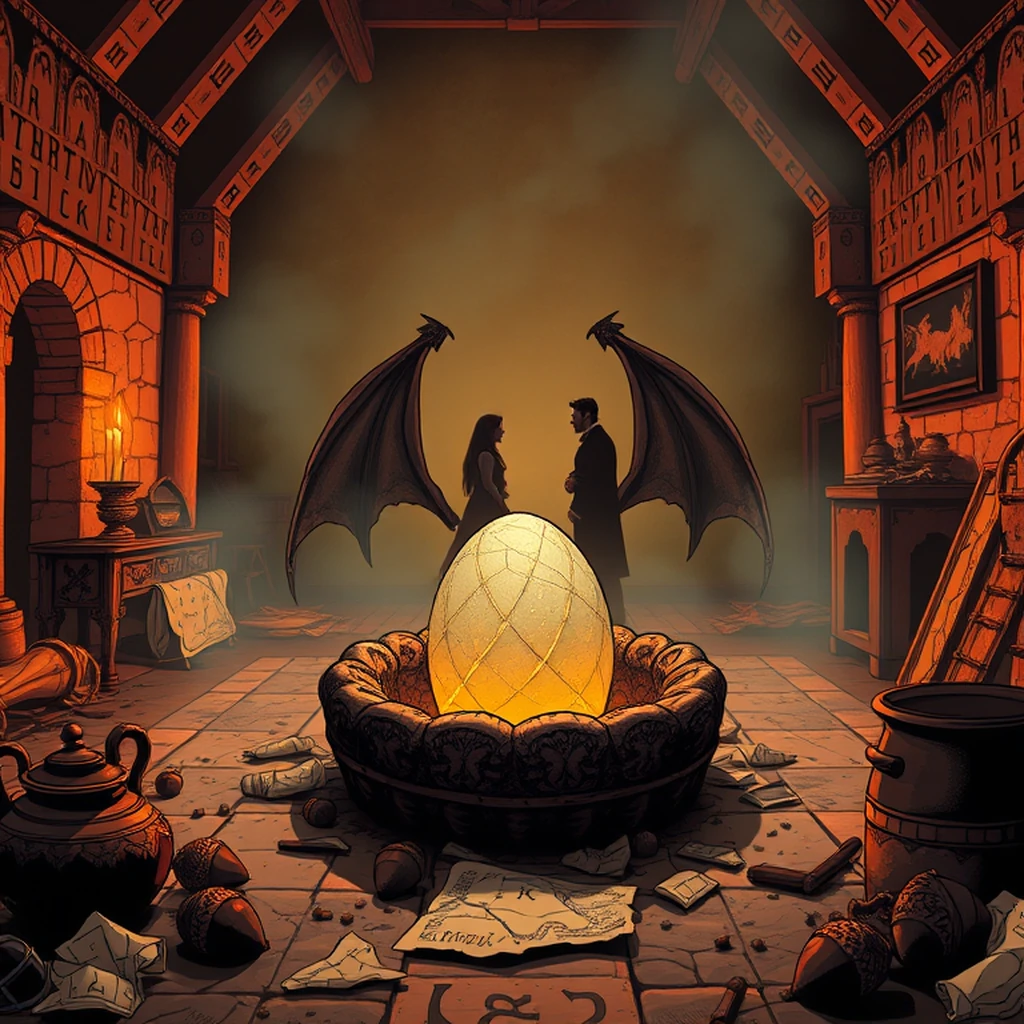 Image A of the puzzle: dragon egg incubator guarded by enchanted runes
