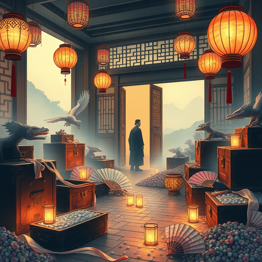 Image A of the puzzle: dragon hoard chamber filled with treasure chests and sparkling jewels