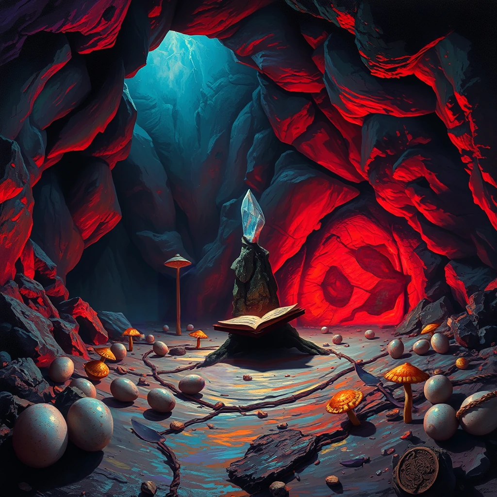 Image B of the puzzle: dragon's lair cave filled with iridescent eggs and shimmering scales