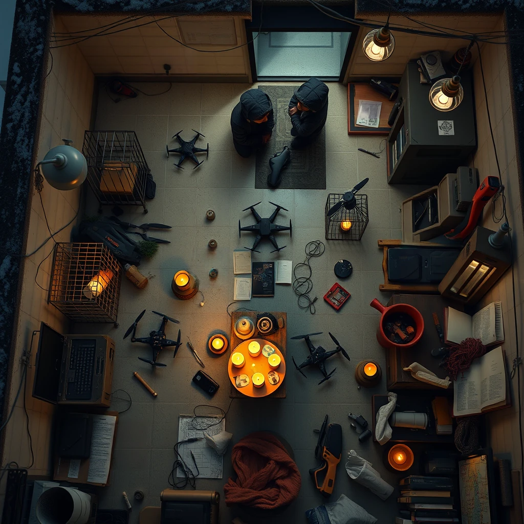 Image B of the puzzle: Drone falconer's rooftop coop with neural interfaces