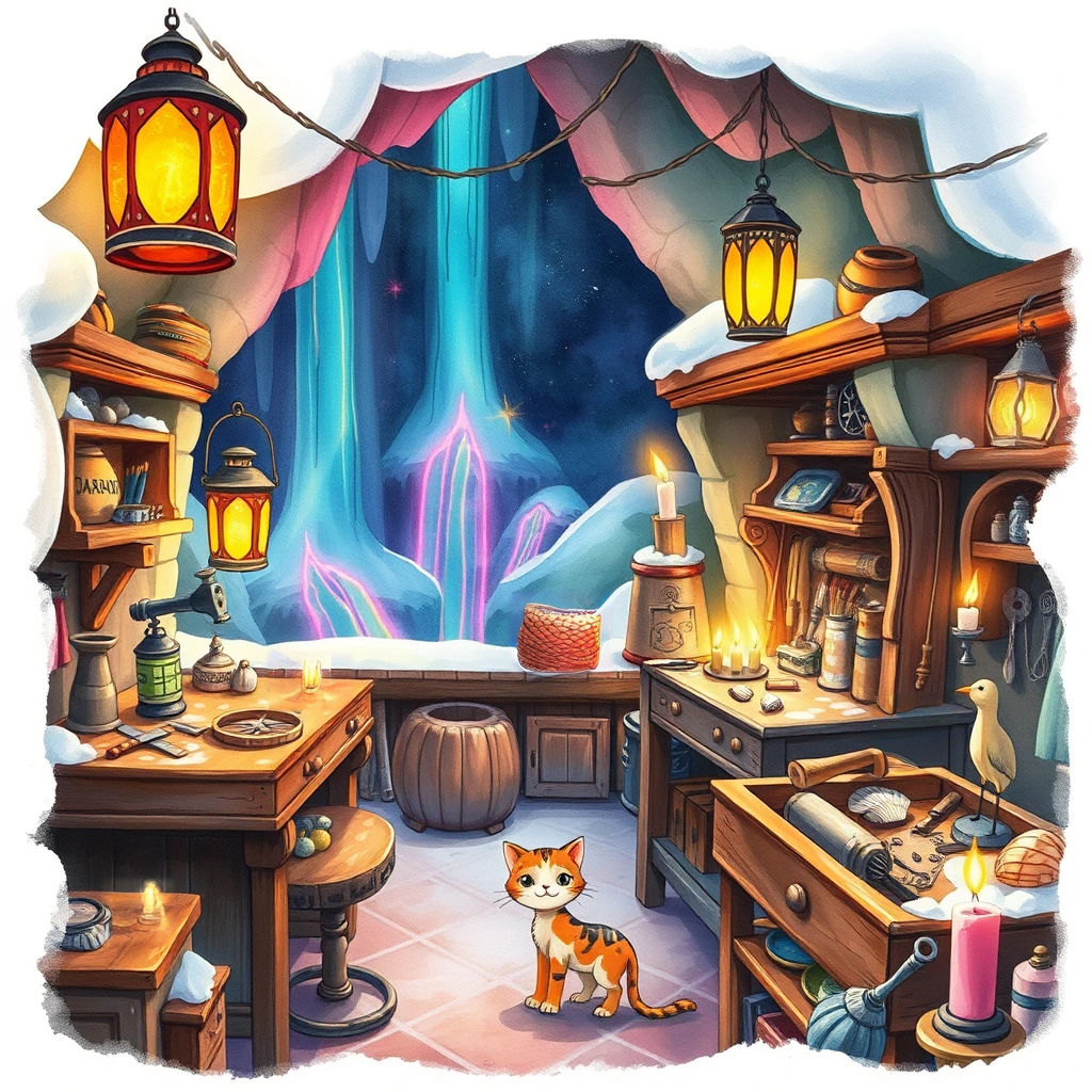 Image B of the puzzle: dwarven blacksmith workshop under a waterfall with molten gold rivers