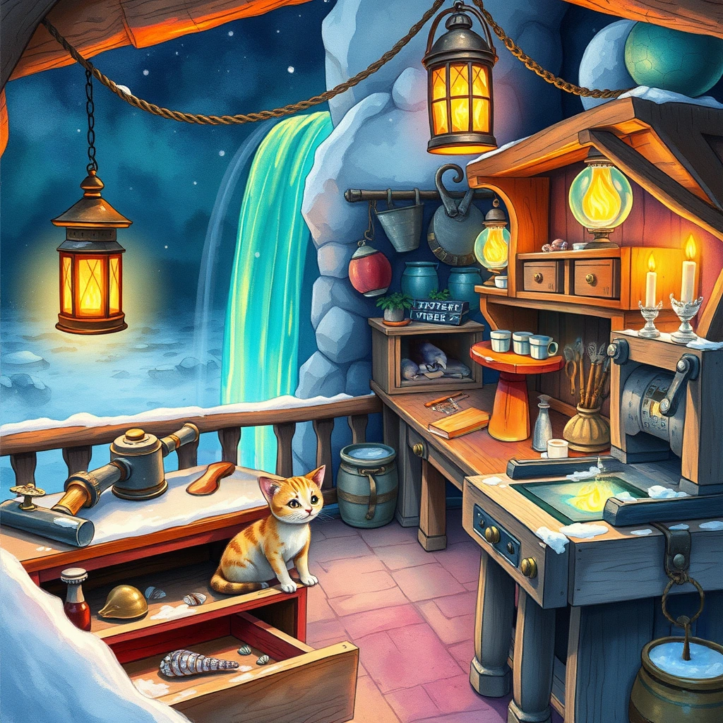 Image B of the puzzle: dwarven blacksmith workshop under a waterfall with molten gold rivers