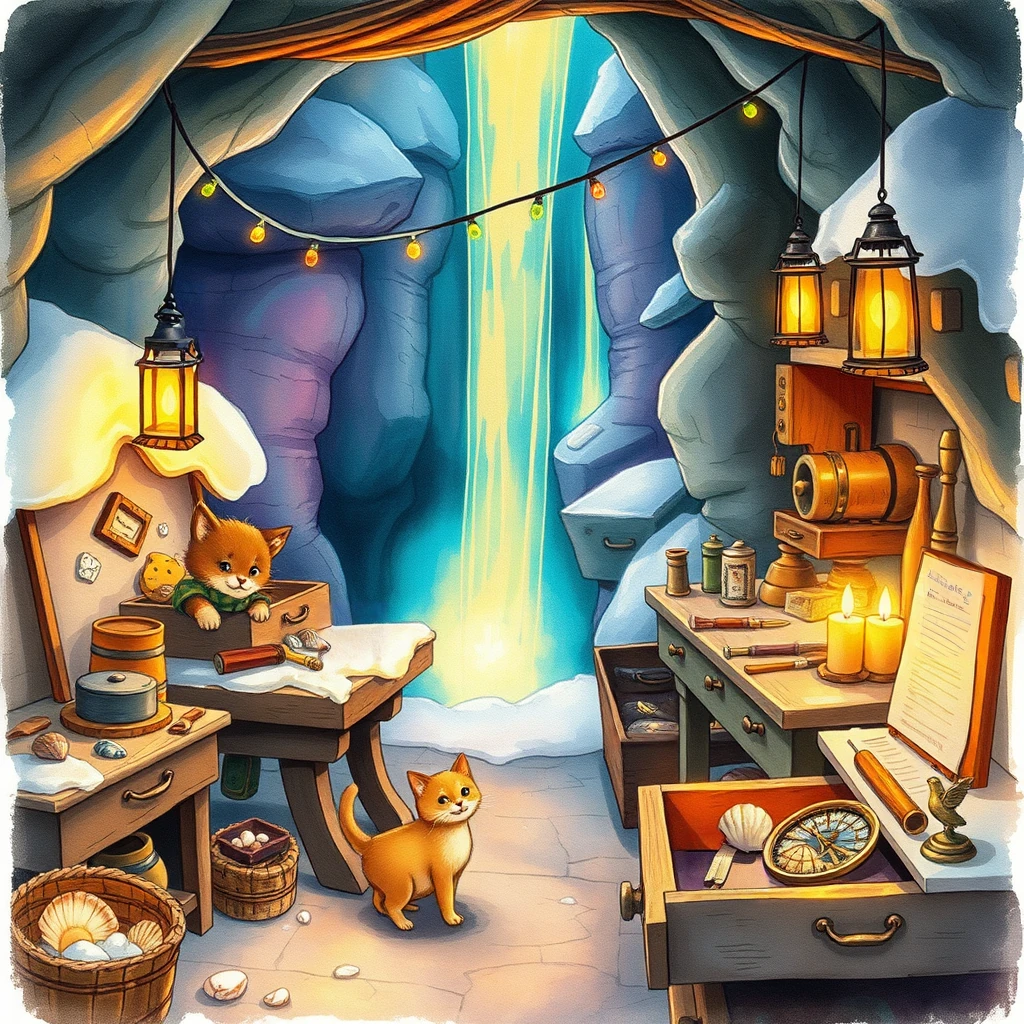Image B of the puzzle: dwarven blacksmith workshop under a waterfall with molten gold rivers