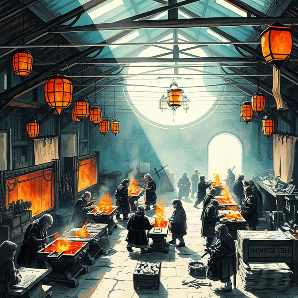 Image B of the puzzle: dwarven forge workshop filled with molten metal and blacksmithing tools