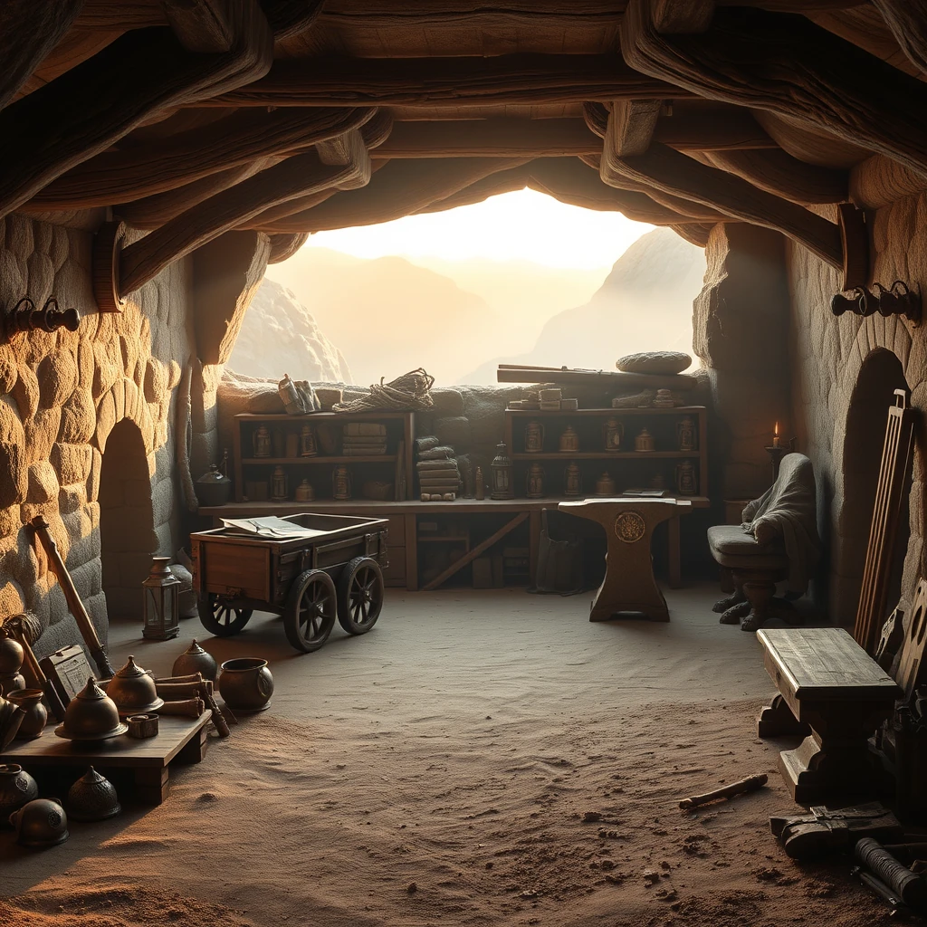 Image A of the puzzle: dwarven mining camp in a mountain cavern