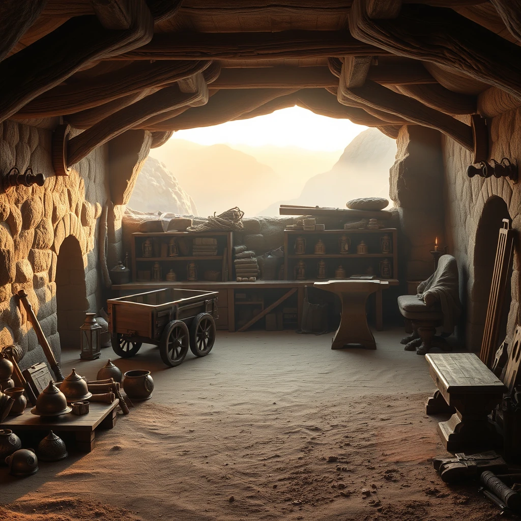 Image B of the puzzle: dwarven mining camp in a mountain cavern