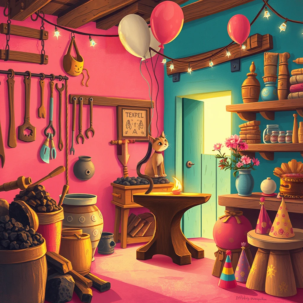 Image B of the puzzle: elfin smithy workshop with molten gold and glowing anvil