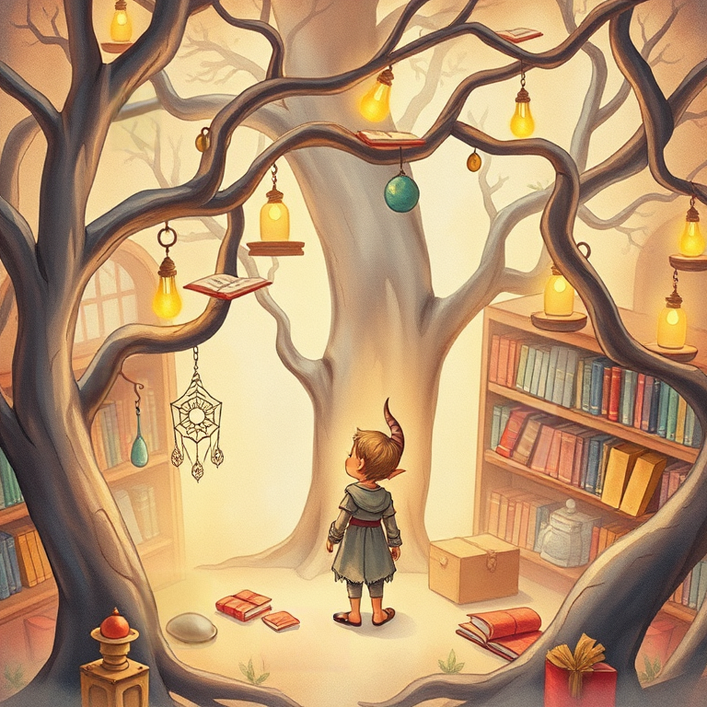 Image B of the puzzle: Elven royal library tree with floating books and silver-leaf shelves
