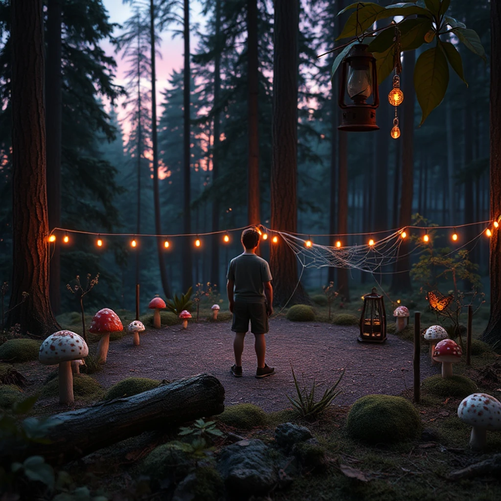 Image A of the puzzle: forest fairy ring with tiny mushrooms and twinkling lights