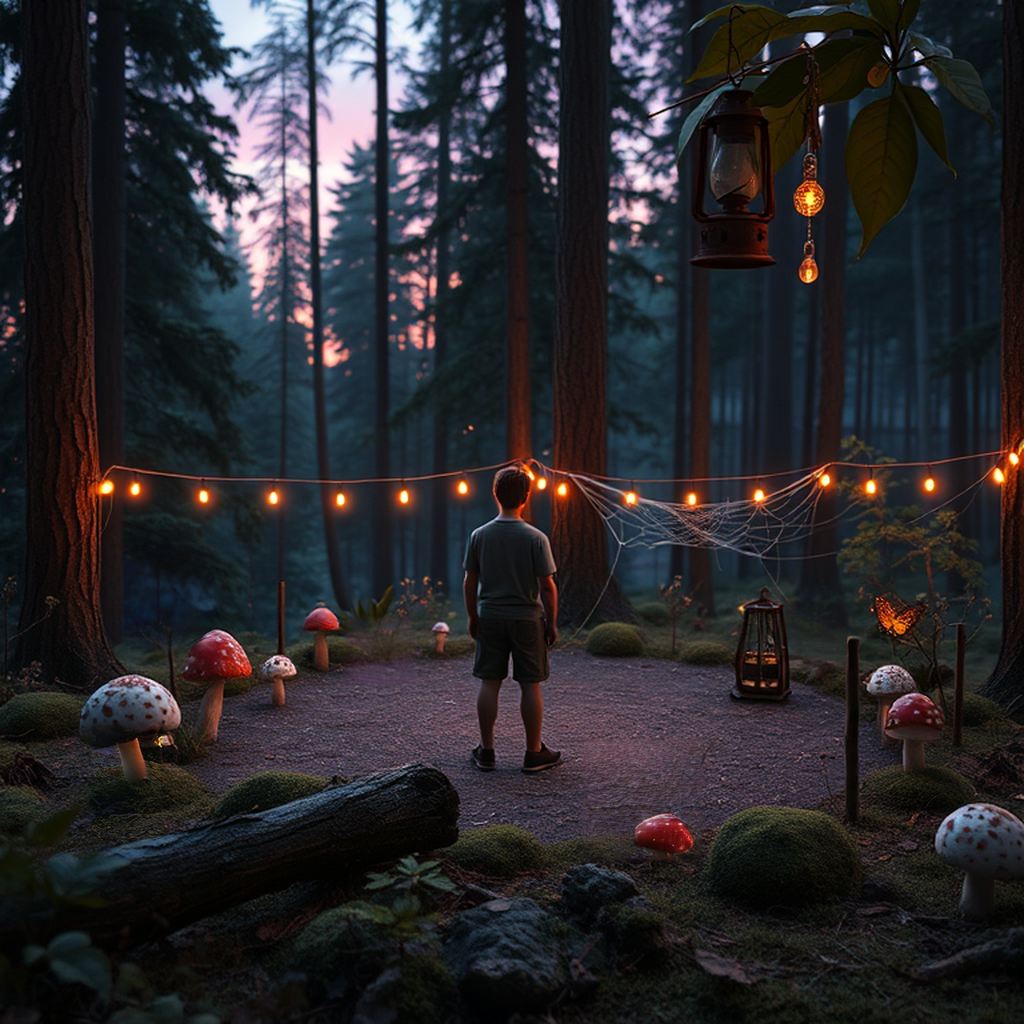 Image B of the puzzle: forest fairy ring with tiny mushrooms and twinkling lights