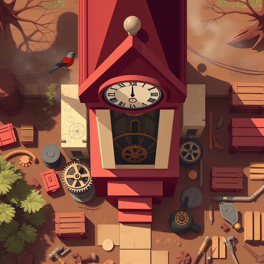 Image B of the puzzle: forest gnomes' clock tower with moving gears outside