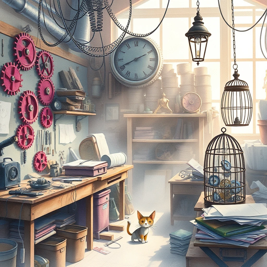 Image A of the puzzle: gnome clockwork workshop full of gears and springs