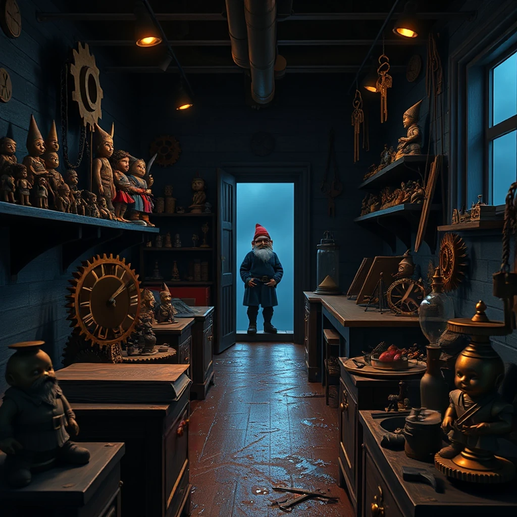 Image B of the puzzle: gnome toy workshop filled with mechanical dolls and gears