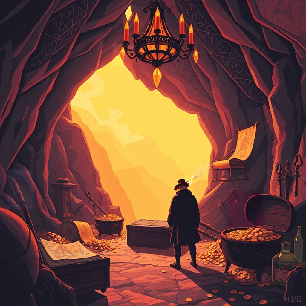 Image B of the puzzle: goblin lair deep underground with treasure chests scattered