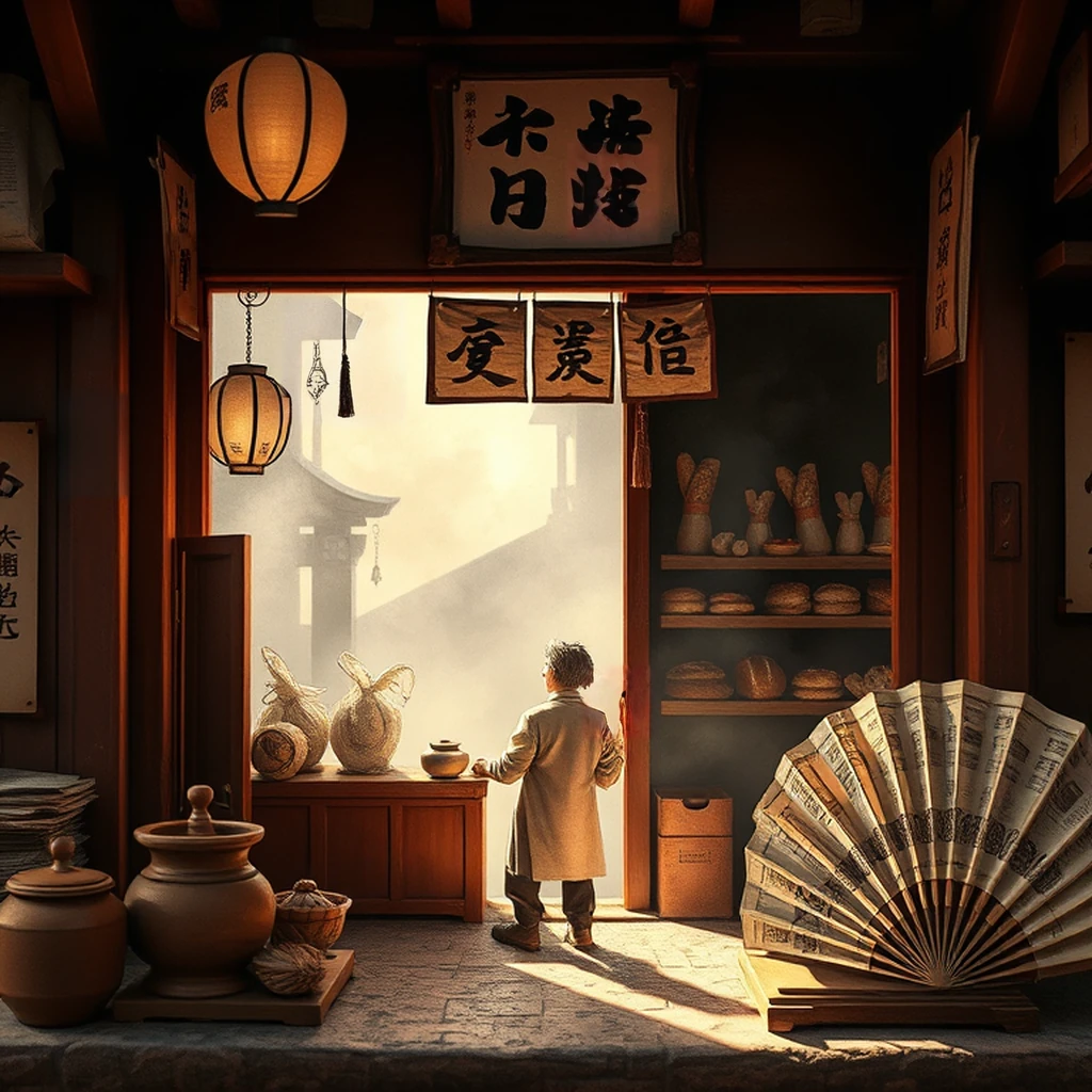 Image B of the puzzle: halfling bakery shopfront with warm bread loaves in the window