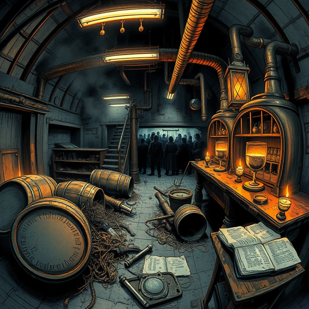Image A of the puzzle: hidden dwarven brewery filled with barrels of ale